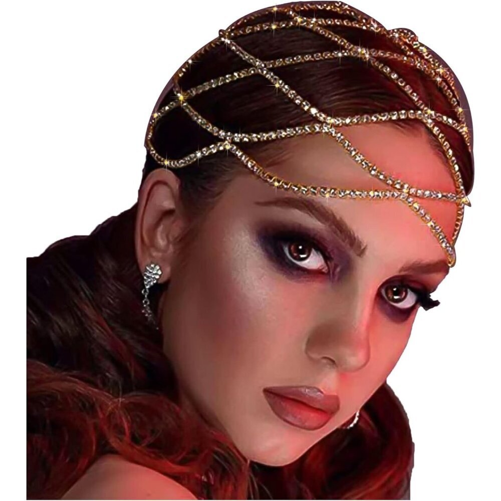 Rhinestone Head Chain Wedding Headpiece Bridal Vintage 1920s Flapper Jewelry